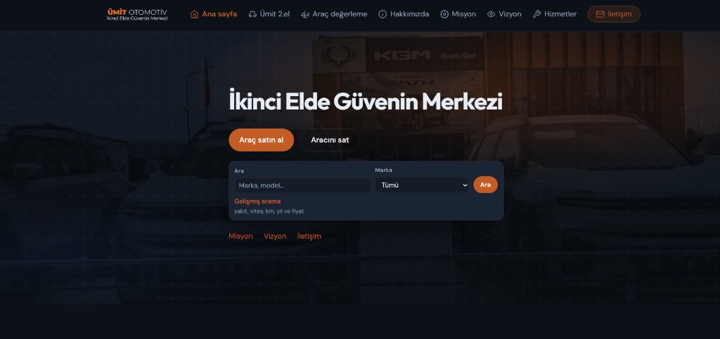 Ümit Ünl Otomotiv — ikinci el araç web sitesi ana sayfa görünümü